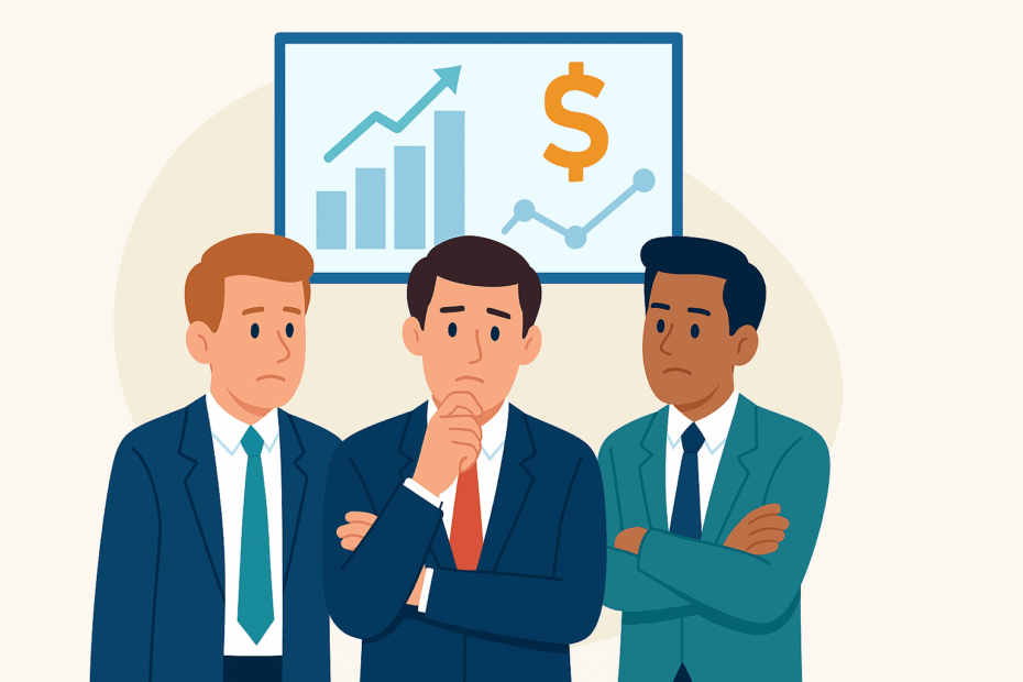 image showing 3 businessman looking at profit growth