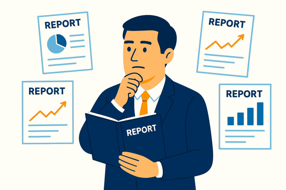 image showing a man looking at multiple retail price intelligence data reports